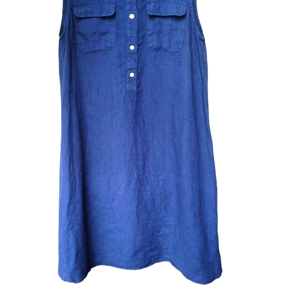 J.McLaughlin 100% Linen Sleeveless Shirt Dress Blue Pockets Size S - Picture 6 of 16